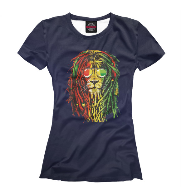 Женская футболка с изображением Rasta Reggae Lion Sunglass цвета Белый