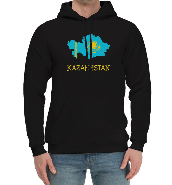 Мужской хлопковый худи с изображением Kazakhstan цвета Черный