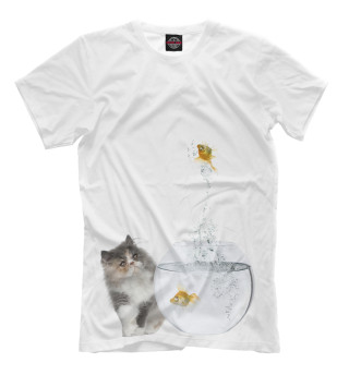 Мужская футболка Котик и рыбки
