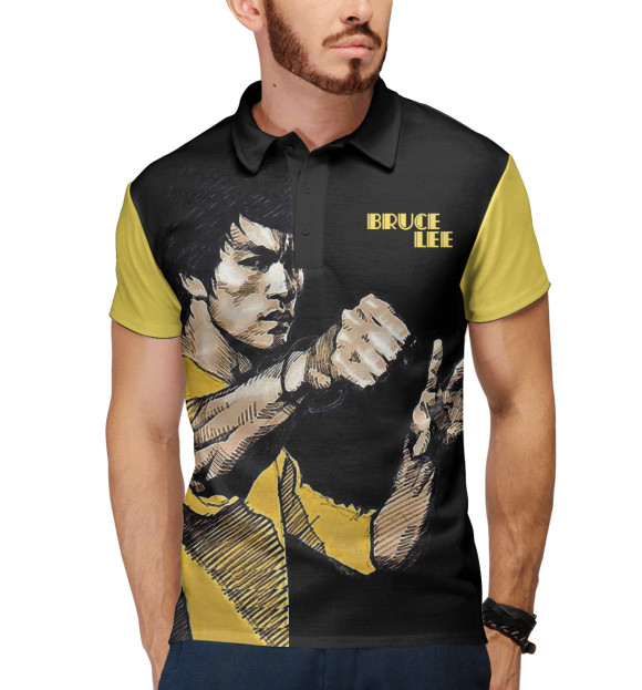 Мужское поло с изображением Брюс Ли цвета Белый