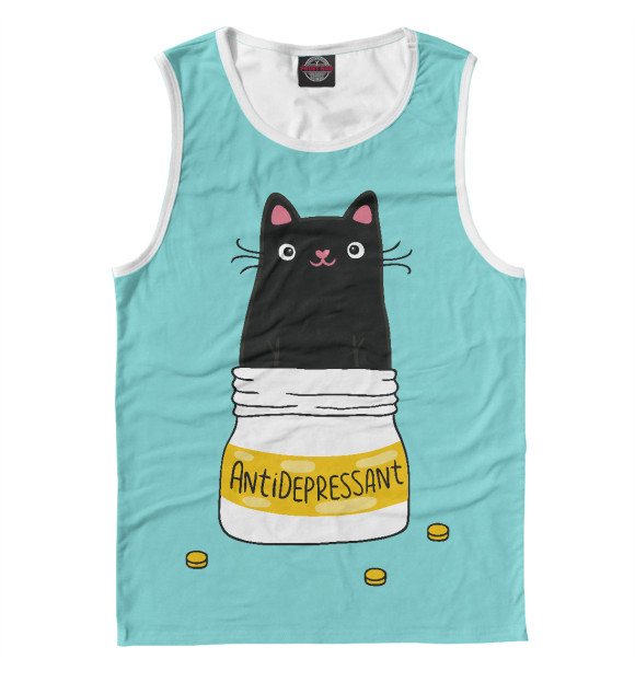 Мужская майка с изображением Кот-Антидепрессант цвета Белый
