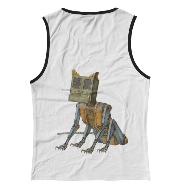 Женская майка с изображением Механический кот цвета Белый