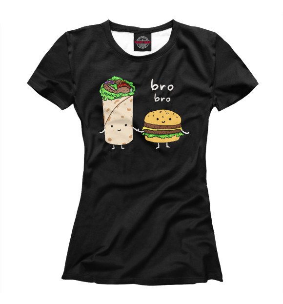 Женская футболка с изображением Шаурма и бургер бро цвета Белый
