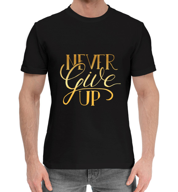 Мужская хлопковая футболка с изображением Never give Up цвета Черный