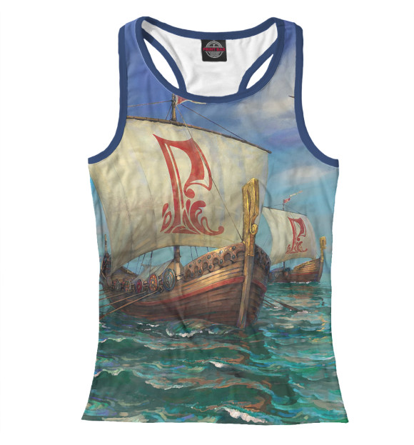 Женская майка-борцовка с изображением РУССКИЕ ЛАДЬИ цвета Белый