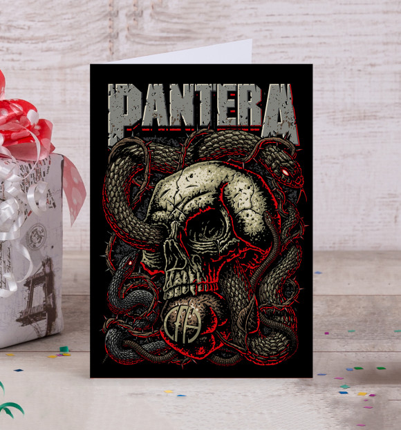 Открытка с изображением Pantera Skull and Snake цвета Белый