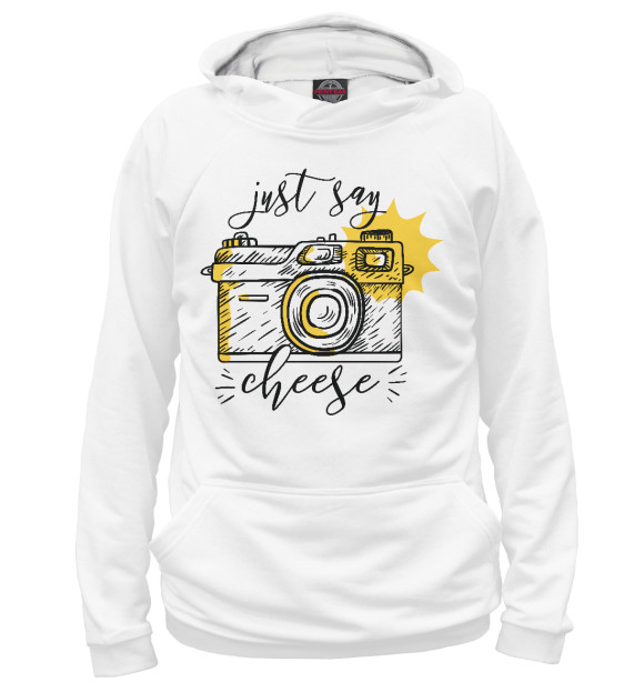 Женское худи с изображением Just say cheese цвета Белый