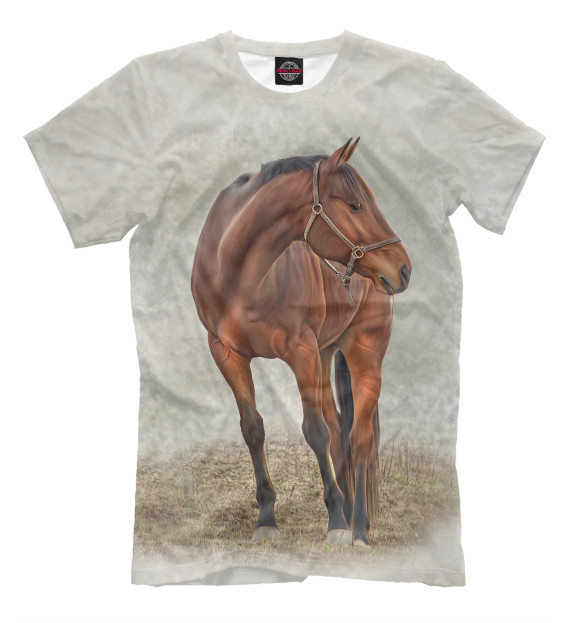 Мужская футболка с изображением Лошадь цвета Бежевый