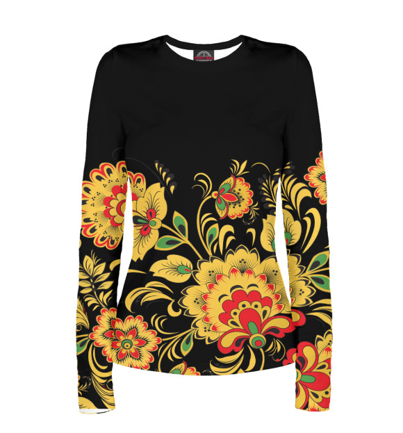 Женский лонгслив с изображением Хохлома цвета Белый