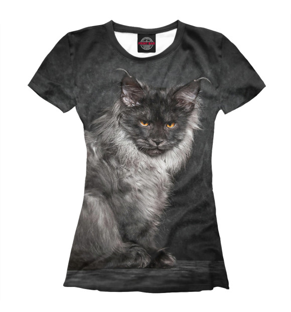 Футболка для девочек с изображением Серый кот цвета Белый