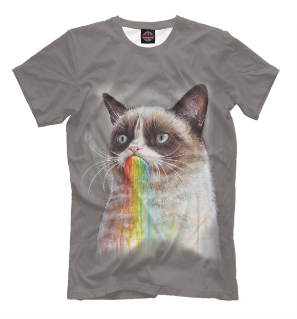 Мужская футболка с изображением Grumpy Cat цвета Серый