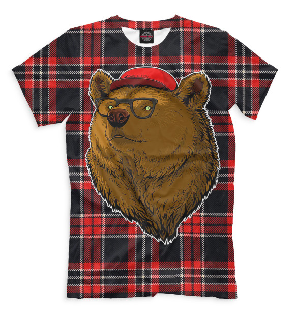 Мужская футболка с изображением Медведь в очках и бейсболке цвета Молочно-белый