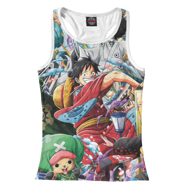 Женская майка-борцовка с изображением One Piece Большой куш цвета Белый