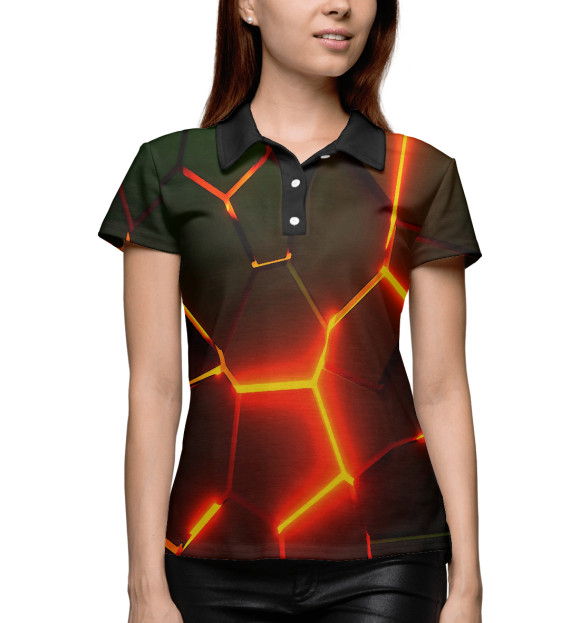 Женское поло с изображением 3D ПЛИТЫ | Лава цвета Белый