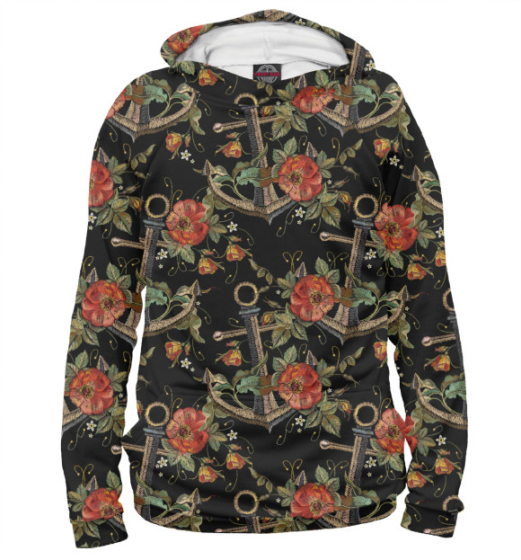 Мужское худи с изображением Якоря с маком цвета Белый