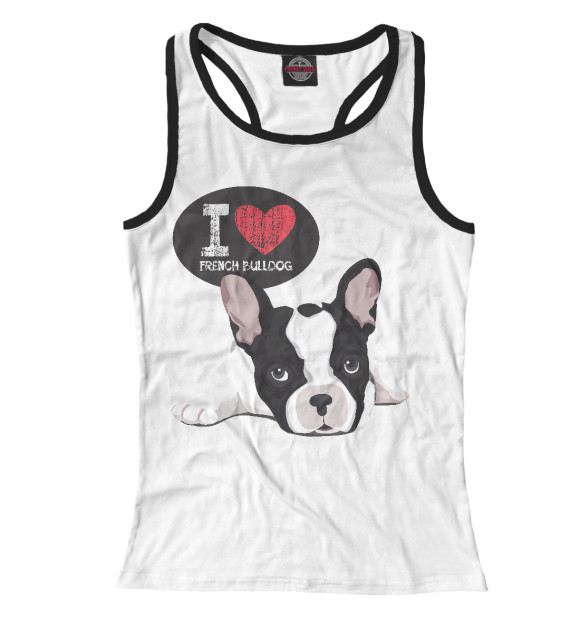 Женская майка-борцовка с изображением Я люблю Бульдога цвета Белый
