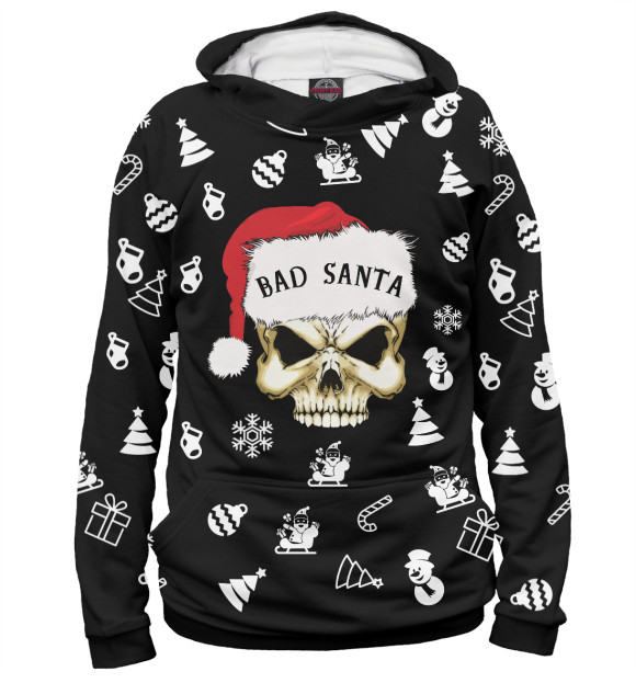 Женское худи с изображением Bad Santa цвета Белый