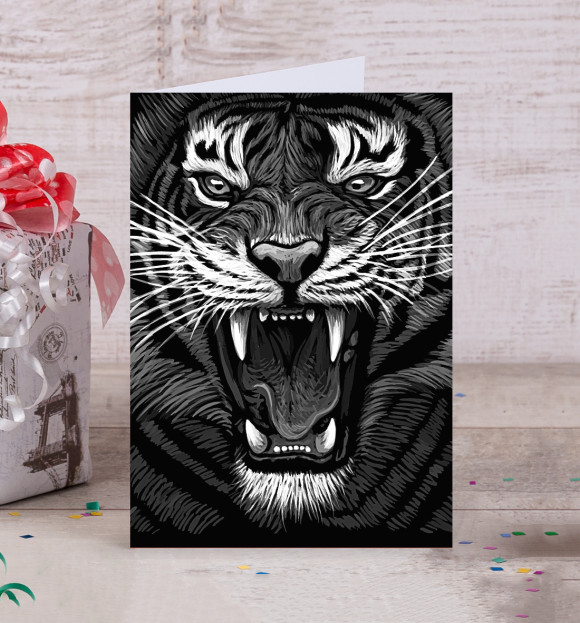 Открытка с изображением Tiger Rage цвета Белый