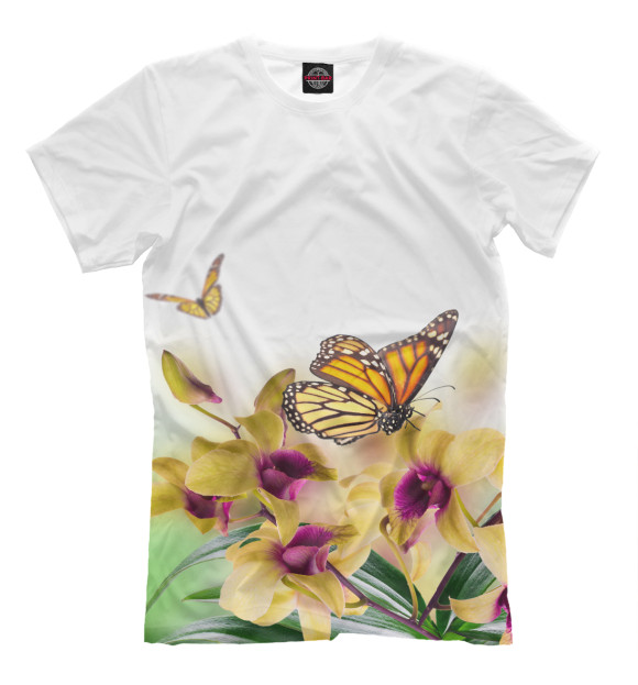 Мужская футболка с изображением Бабочки и нарциссы цвета Молочно-белый
