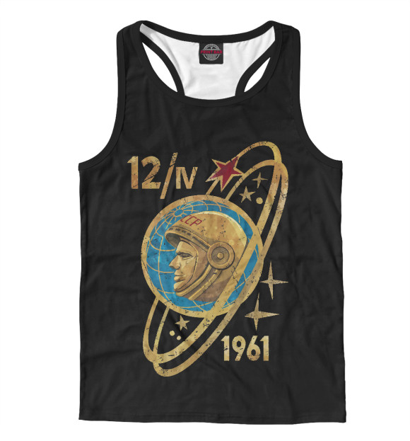 Мужская майка-борцовка с изображением СССР - Гагарин цвета Белый