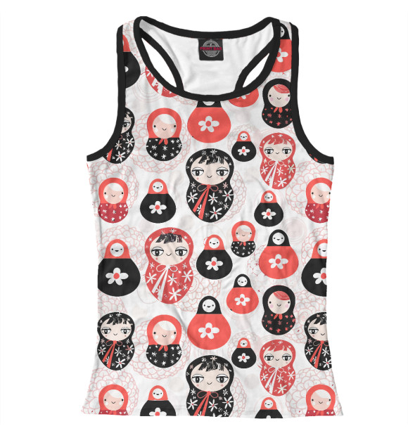 Женская майка-борцовка с изображением Матрешка цвета Белый