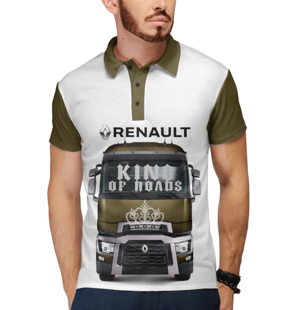 Мужское поло с притом RENAULT - король дорог цвета Белый Мужское поло с изображением RENAULT - король дорог цвета Белый