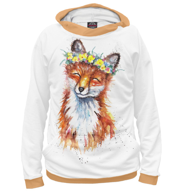 Мужское худи с изображением Лисица цвета Белый