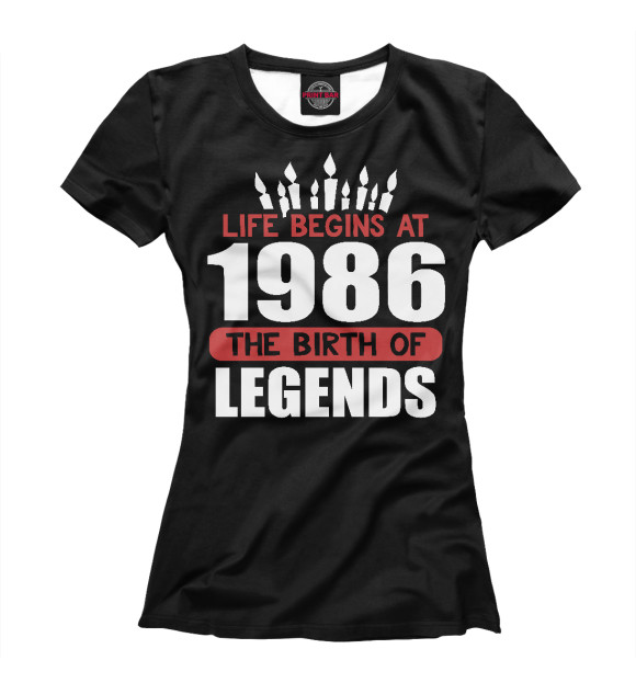 Женская футболка с изображением 1986 - рождение легенды цвета Белый