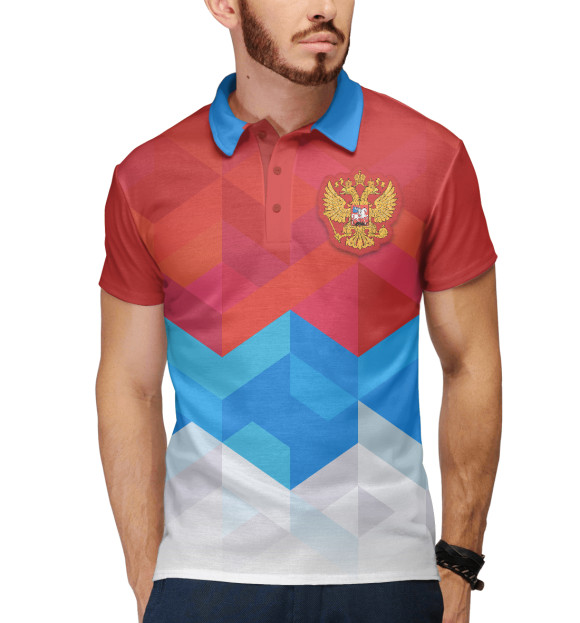 Мужское поло с изображением Герб России и Триколор цвета Белый