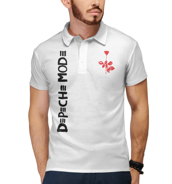 Мужское поло с притом Depeche Mode цвета Белый Мужское поло с изображением Depeche Mode цвета Белый