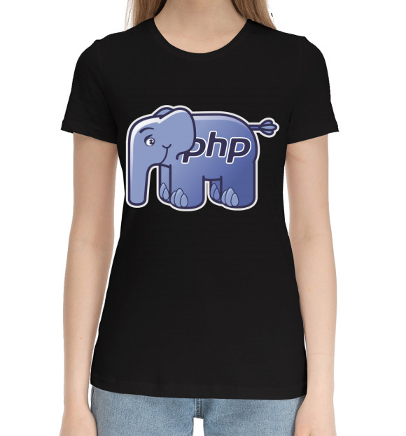 Женская хлопковая футболка с изображением Php elephant цвета Черный