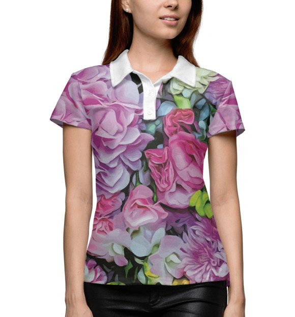 Женское поло с изображением Весенние цветы цвета Белый