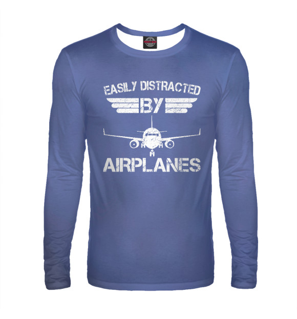 Мужской лонгслив с изображением Easily Distracted By Airpla цвета Белый
