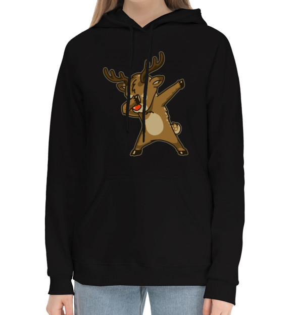 Женский хлопковый худи с изображением Deer Dab цвета Черный