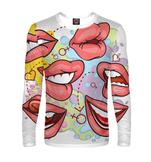 Мужской лонгслив с изображением Игривые Губы цвета Белый