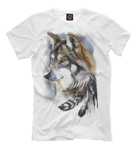 Мужская футболка с изображением Волк-индеец цвета Молочно-белый