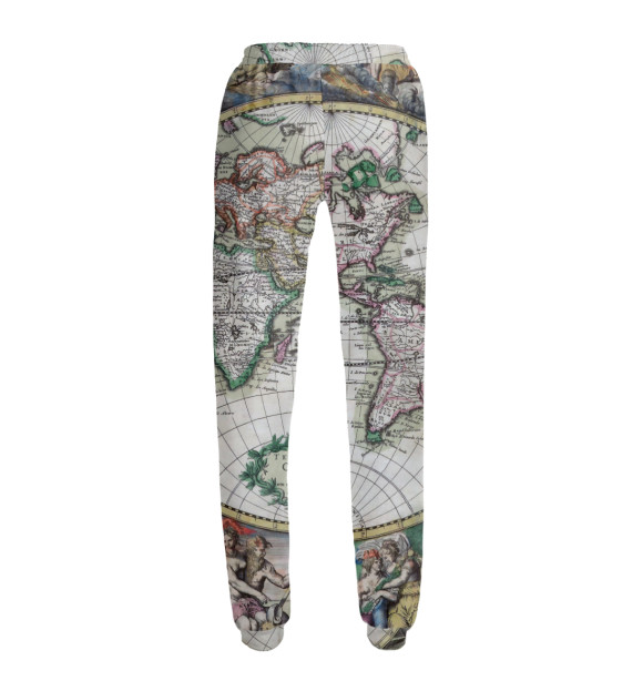 Женские спортивные штаны с изображением Старинная карта мира цвета Белый