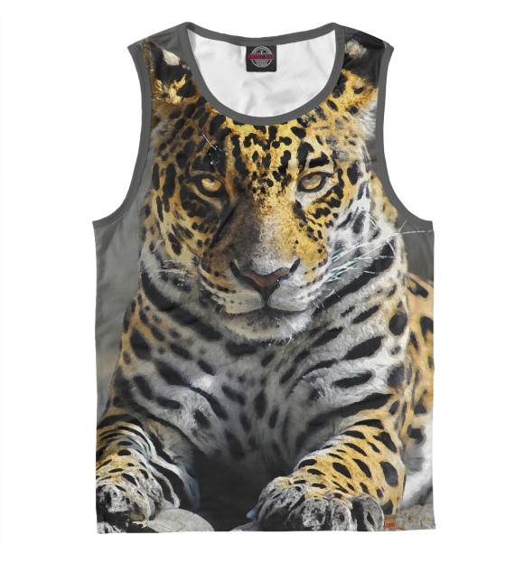 Мужская майка с притом Грозный леопард цвета Белый Мужская майка с изображением Грозный леопард цвета Белый