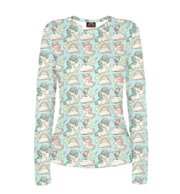 Женский лонгслив с изображением Flying Unihorns цвета Белый