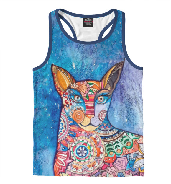 Мужская майка-борцовка с изображением Кот абстракция цвета Белый