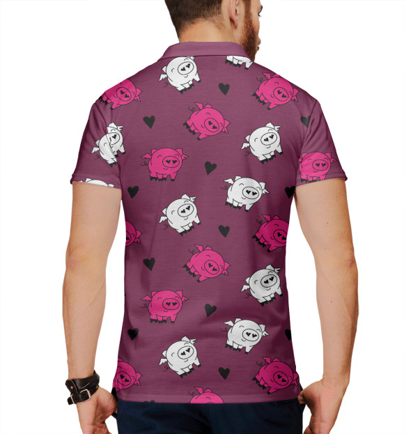 Мужское поло с изображением Влюбленные Свинки цвета Белый
