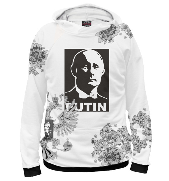 Мужское худи с изображением Putin цвета Белый