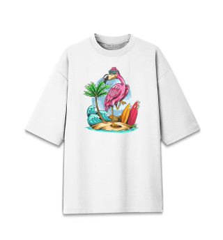 Женская футболка оверсайз Фламинго и остров