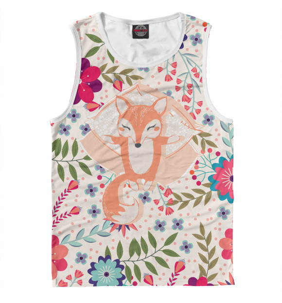 Майка для мальчика с изображением Лисичка в цветах цвета Белый