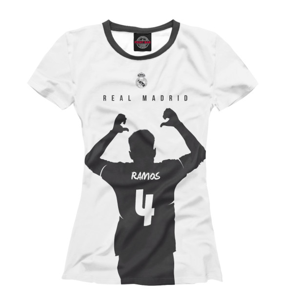 Женская футболка с изображением Sergio Ramos цвета Белый