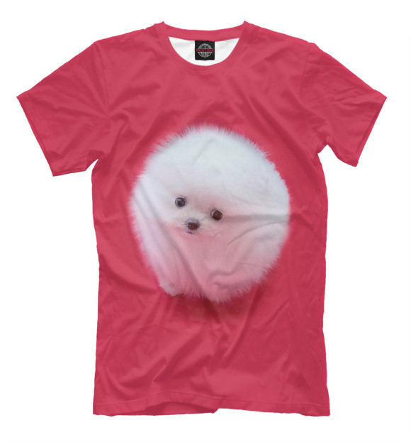 Мужская футболка с изображением Белый шпиц цвета Темно-розовый