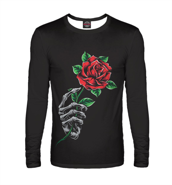 Мужской лонгслив с изображением Роза в руке скелета цвета Белый