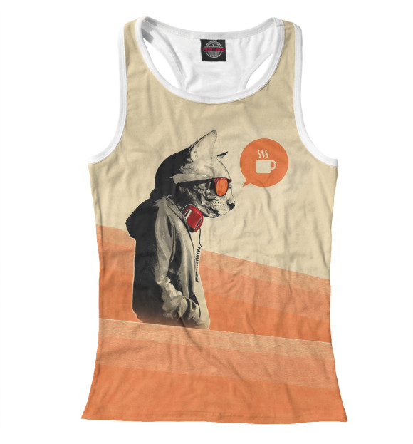 Женская майка-борцовка с изображением Morning Cat цвета Белый