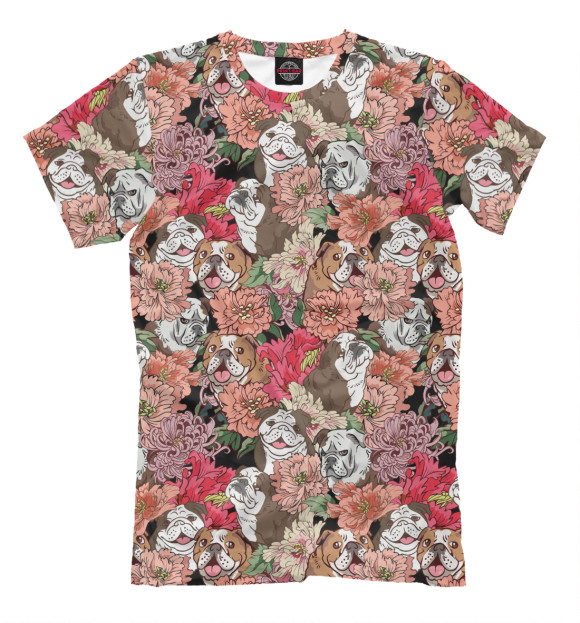 Мужская футболка с изображением Dogs and flowers цвета Молочно-белый