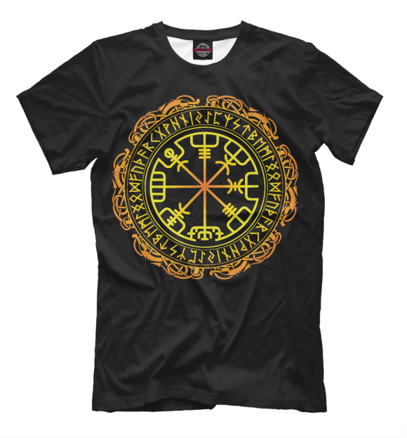 Мужская футболка с изображением Рунный компас цвета Черный